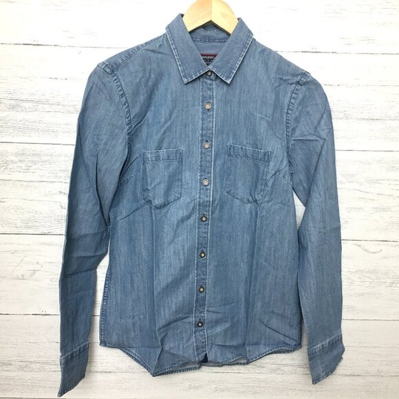 New UNTUCKit Women's Cotton Chambray Shirt Button Up Denim Alleanza size 0 - Picture 1 of 8